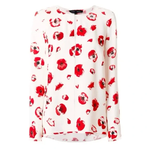 PROENZA SCHOULER • Cream/Red Poppy Print Long-Sleeve Crepe Blouse, 6 - Picture 16 of 16